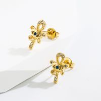 Fashion Cross Palm Eye Copper Gold Plated Zircon Ear Studs 1 Pair main image 3