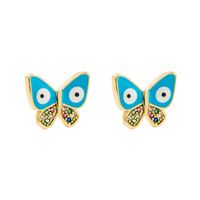 Classic Style Devil's Eye Butterfly Copper Enamel Gold Plated Zircon Ear Studs 1 Pair main image 9