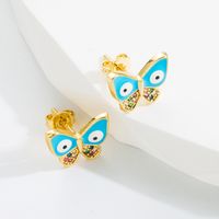 Classic Style Devil's Eye Butterfly Copper Enamel Gold Plated Zircon Ear Studs 1 Pair main image 8