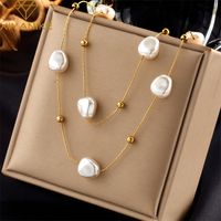 Basic Geometric Titanium Steel Gold Plated Artificial Pearls Necklace 1 Piece sku image 1