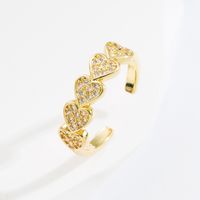 Elegant Heart Shape Copper Gold Plated Zircon Open Ring 1 Piece main image 4