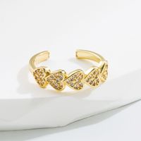 Elegant Heart Shape Copper Gold Plated Zircon Open Ring 1 Piece main image 5