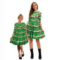 Fashion Christmas Tree Polyester Skirt Sets Above Knee Family Matching Outfits main image 1