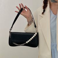 Women's Small All Seasons Pu Leather Solid Color Fashion Pearls Chain Square Zipper Underarm Bag main image 1