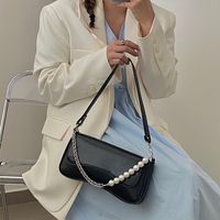 Women's Small All Seasons Pu Leather Solid Color Fashion Pearls Chain Square Zipper Underarm Bag main image 5