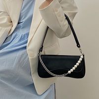 Women's Small All Seasons Pu Leather Solid Color Fashion Pearls Chain Square Zipper Underarm Bag main image 4