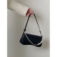 Women's Small All Seasons Pu Leather Solid Color Fashion Pearls Chain Square Zipper Underarm Bag main image 2