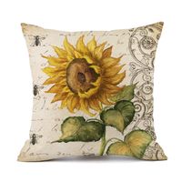 Pastoral Sunflower Linen Pillow Cases sku image 3