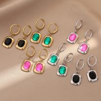 Retro Circle Square Stainless Steel Drop Earrings Inlay Zircon Stainless Steel Earrings 1 Pair main image 2