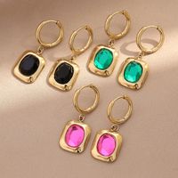 Retro Circle Square Stainless Steel Drop Earrings Inlay Zircon Stainless Steel Earrings 1 Pair main image 3