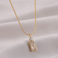 Fashion Rectangle Titanium Steel Necklace Inlaid Zircon Stainless Steel Necklaces sku image 2