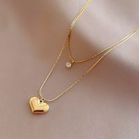 Fashion Heart Shape Titanium Steel Necklace Inlaid Zircon Stainless Steel Necklaces main image 3