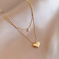 Fashion Heart Shape Titanium Steel Necklace Inlaid Zircon Stainless Steel Necklaces main image 4