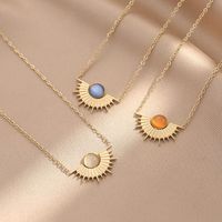 Simple Style Geometric Titanium Steel Necklace Inlaid Gold Turquoise Stainless Steel Necklaces main image 1
