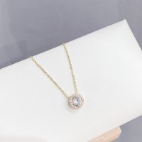 Luxurious Round Copper Necklace Gold Plated Zircon Copper Necklaces 1 Piece sku image 2