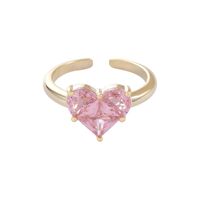 Sweet Heart Shape Copper Open Ring Gold Plated Zircon Copper Rings 1 Piece main image 3