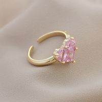 Sweet Heart Shape Copper Open Ring Gold Plated Zircon Copper Rings 1 Piece main image 4
