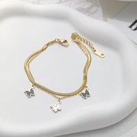 Retro Butterfly Titanium Steel Inlaid Gold Women's Bracelets Necklace sku image 1