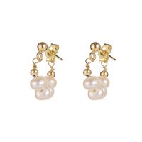 Elegant Geometric Copper Earrings Gold Plated Artificial Pearls Copper Earrings 1 Pair main image 3