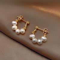 Elegant Geometric Copper Earrings Gold Plated Artificial Pearls Copper Earrings 1 Pair sku image 1