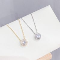 Luxurious Round Copper Necklace Gold Plated Zircon Copper Necklaces 1 Piece main image 1