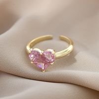 Sweet Heart Shape Copper Open Ring Gold Plated Zircon Copper Rings 1 Piece main image 5