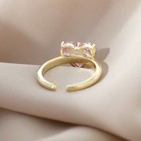 Sweet Heart Shape Copper Open Ring Gold Plated Zircon Copper Rings 1 Piece main image 2