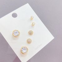 Fashion Geometric Copper Ear Studs Gold Plated Zircon Copper Earrings 3 Pairs main image 1