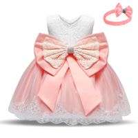 Fashion Color Block Big Bow Cotton Blend Polyester Girls Dresses main image 3