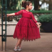 Fashion Solid Color Bowknot Cotton Blend Polyester Girls Dresses sku image 2