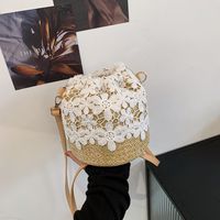 Women's Small Pu Leather Straw Solid Color Flower Fashion Cylindrical String Bucket Bag main image 4