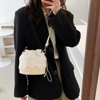 Women's Small Pu Leather Straw Solid Color Flower Fashion Cylindrical String Bucket Bag main image 2