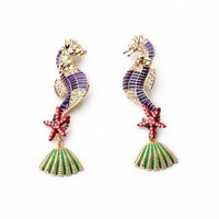 Fashion Hippocampus Alloy Stoving Varnish Rhinestones Women's Earrings 1 Pair main image 2