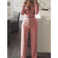 Women's Fashion Solid Color Polyester Rib Fabrics Patchwork Pants Sets main image 5