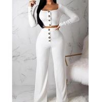 Women's Fashion Solid Color Polyester Rib Fabrics Patchwork Pants Sets main image 4