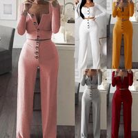 Women's Fashion Solid Color Polyester Rib Fabrics Patchwork Pants Sets main image 6