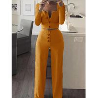Women's Fashion Solid Color Polyester Rib Fabrics Patchwork Pants Sets main image 2