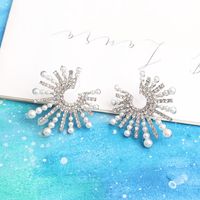 Lujoso Flor Aleación Enchapado Perlas Artificiales Diamantes De Imitación Mujeres Pendientes 1 Par sku image 2