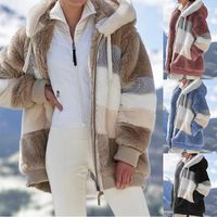 Fashion Stripe Patchwork Contrast Binding Polyester Zipper Coat main image 1