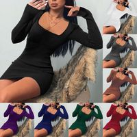 Women's A-line Skirt Sexy Square Neck Patchwork Long Sleeve Solid Color Knee-length Daily main image 6