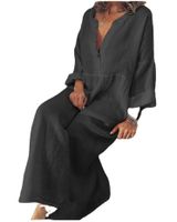 Frau Swing-kleid Mode V-ausschnitt Drucken Taste Ärmel Mit Neun Punkten Einfarbig Maxi Langes Kleid Ferien main image 4
