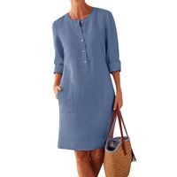 Women's A-line Skirt Vacation Round Neck Patchwork Long Sleeve Solid Color Midi Dress Holiday main image 4