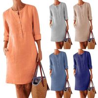 Women's A-line Skirt Vacation Round Neck Patchwork Long Sleeve Solid Color Midi Dress Holiday main image 1
