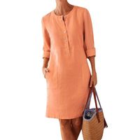 Women's A-line Skirt Vacation Round Neck Patchwork Long Sleeve Solid Color Midi Dress Holiday main image 3