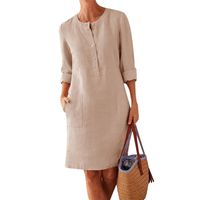 Women's A-line Skirt Vacation Round Neck Patchwork Long Sleeve Solid Color Midi Dress Holiday main image 2