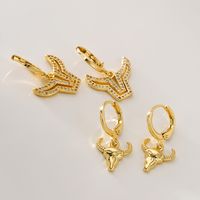 Fashion Cattle Copper Gold Plated Zircon Drop Earrings 1 Pair main image 5