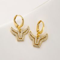 Fashion Cattle Copper Gold Plated Zircon Drop Earrings 1 Pair main image 3
