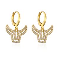 Fashion Cattle Copper Gold Plated Zircon Drop Earrings 1 Pair sku image 2
