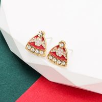 Cute Christmas Hat Alloy Enamel Rhinestones Women's Ear Studs 1 Pair main image 3