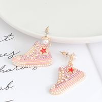 Fashion Shoe Imitation Pearl Alloy Rhinestone Women's Drop Earrings 1 Pair main image 2